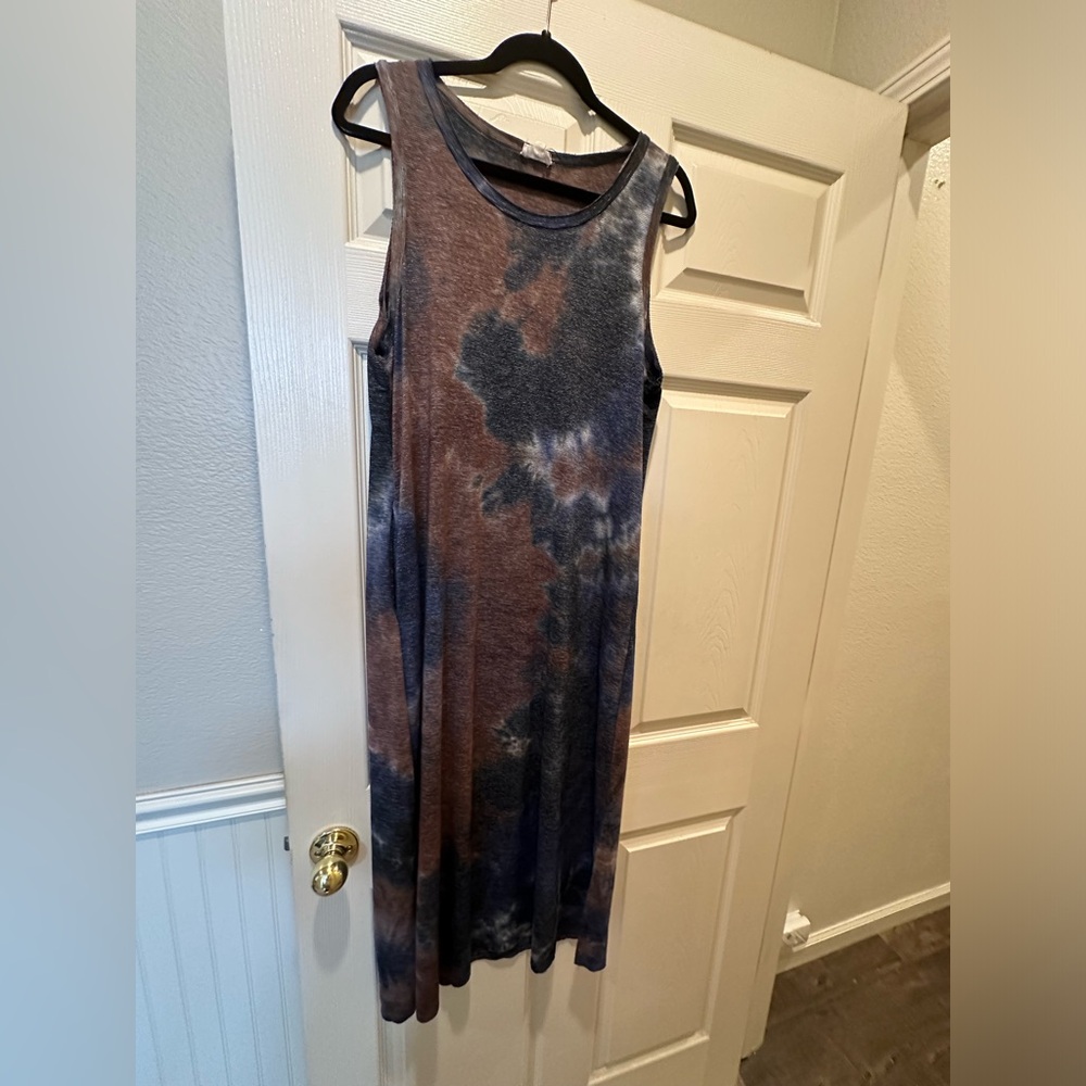Brown/blue tie dye midi dress